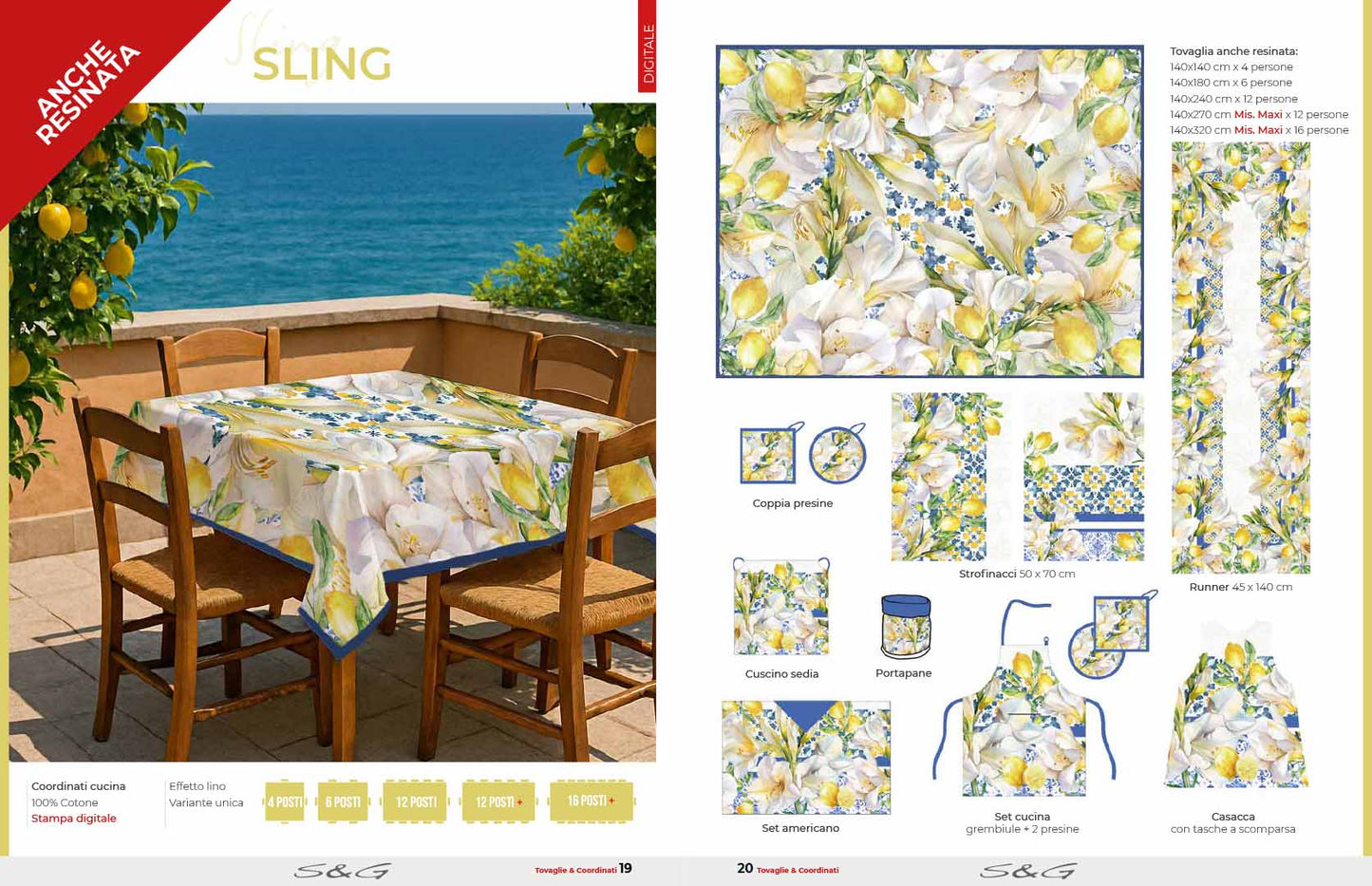 Tovaglia Sling Resinata stampa digitale con limoni produzione italiana sghome