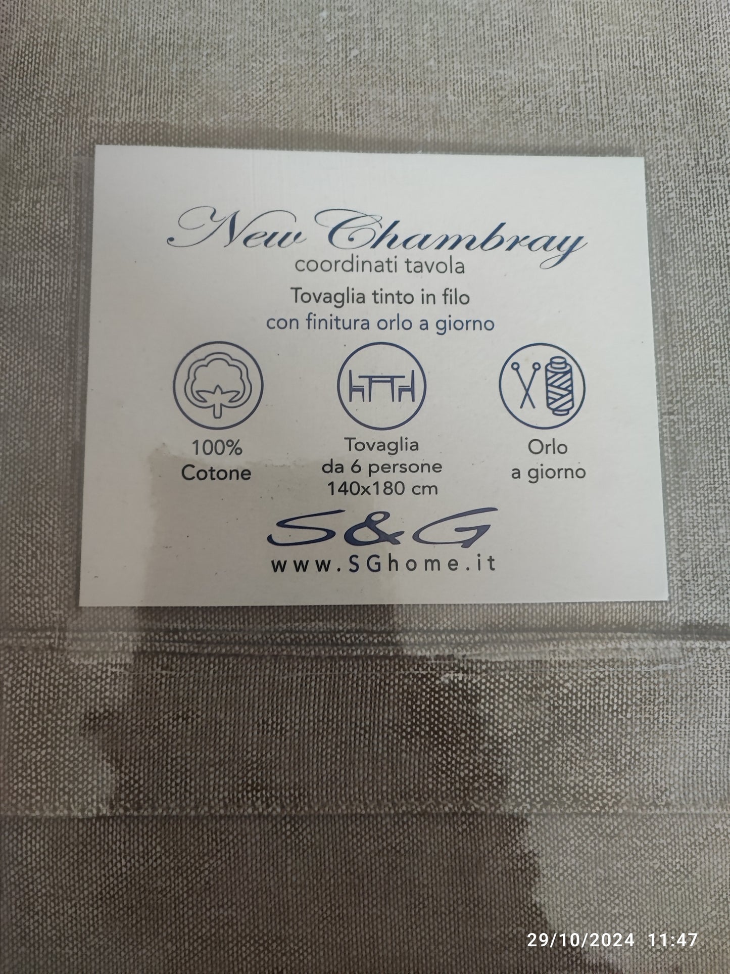 Tovaglia Chambray Sghome tinta in filo con giornino produzione italiana scontata del 30%
