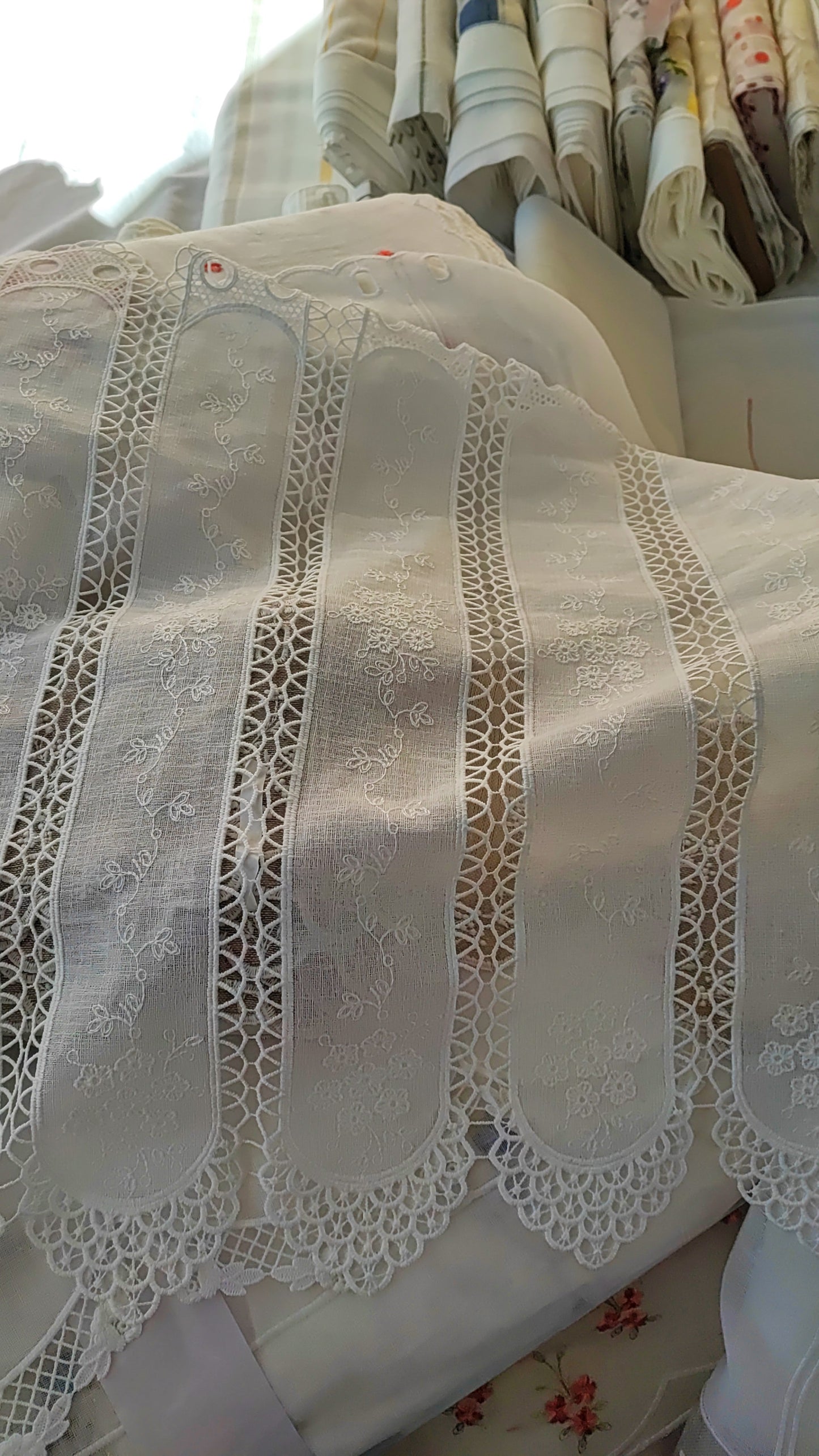 Tendina tirolese a vetro di macramè e lino di diverse altezze, la tendina h 32 h 60 e h 150