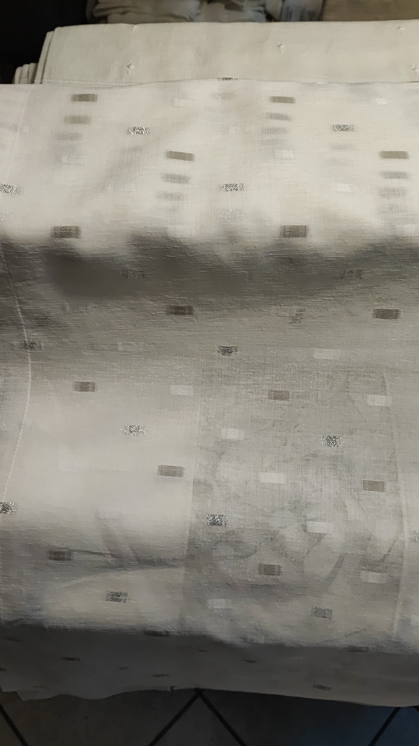 Cortina de cristal con cuadros gris/lúrex, 60 cm de ancho