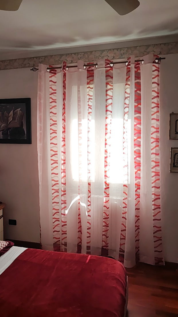 Tenda  con strisce in devorè rosso/bordaux alta mt 3.00