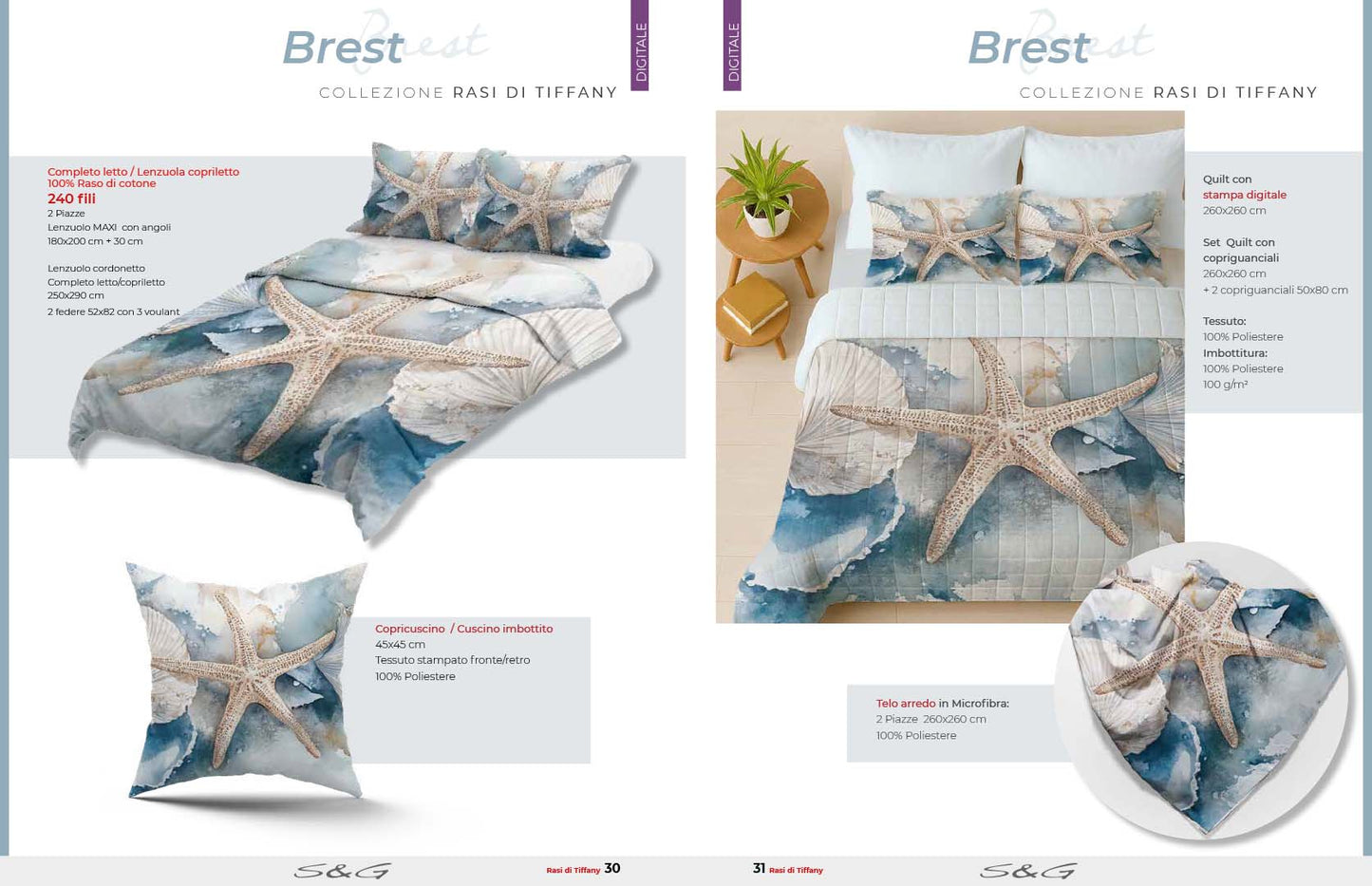 Trapuntino Mezzastagione Brest in Stampa Digitale Matrimoniale – Eleganza marina e completo lenzuola.