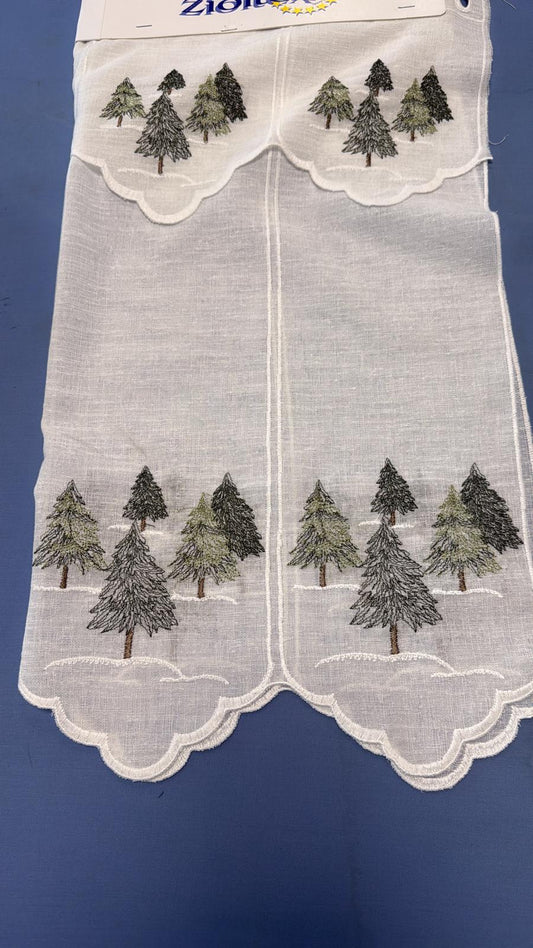 Tendina tirolese h 60 , ricamata in rilievo  con alberi misto lino produzione italiana