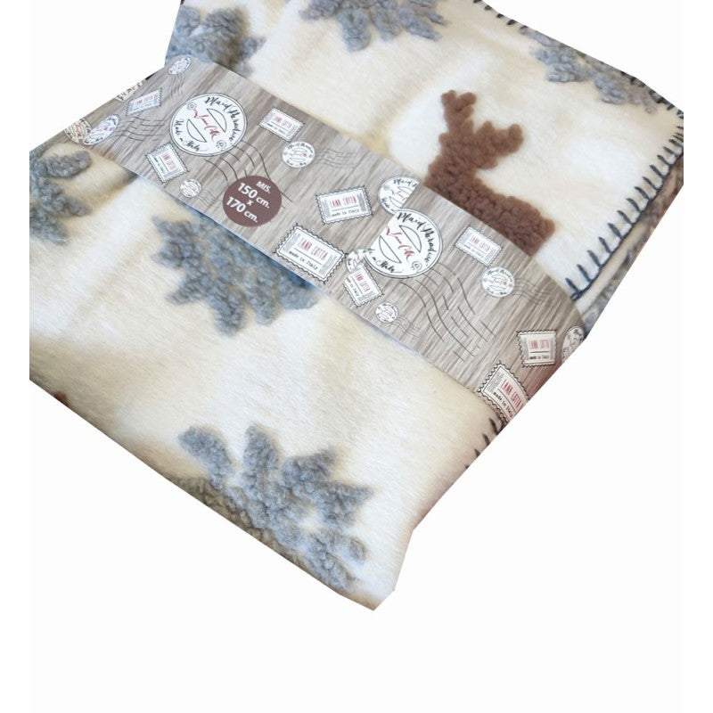 plaid lana cotta stelle alpine e cervo misura 170x150 produzione artigianale Toscana Perlatex