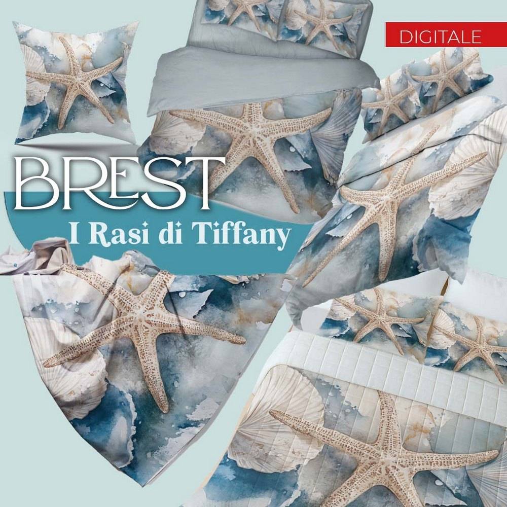 Trapuntino Mezzastagione Brest in Stampa Digitale Matrimoniale – Eleganza marina e completo lenzuola.