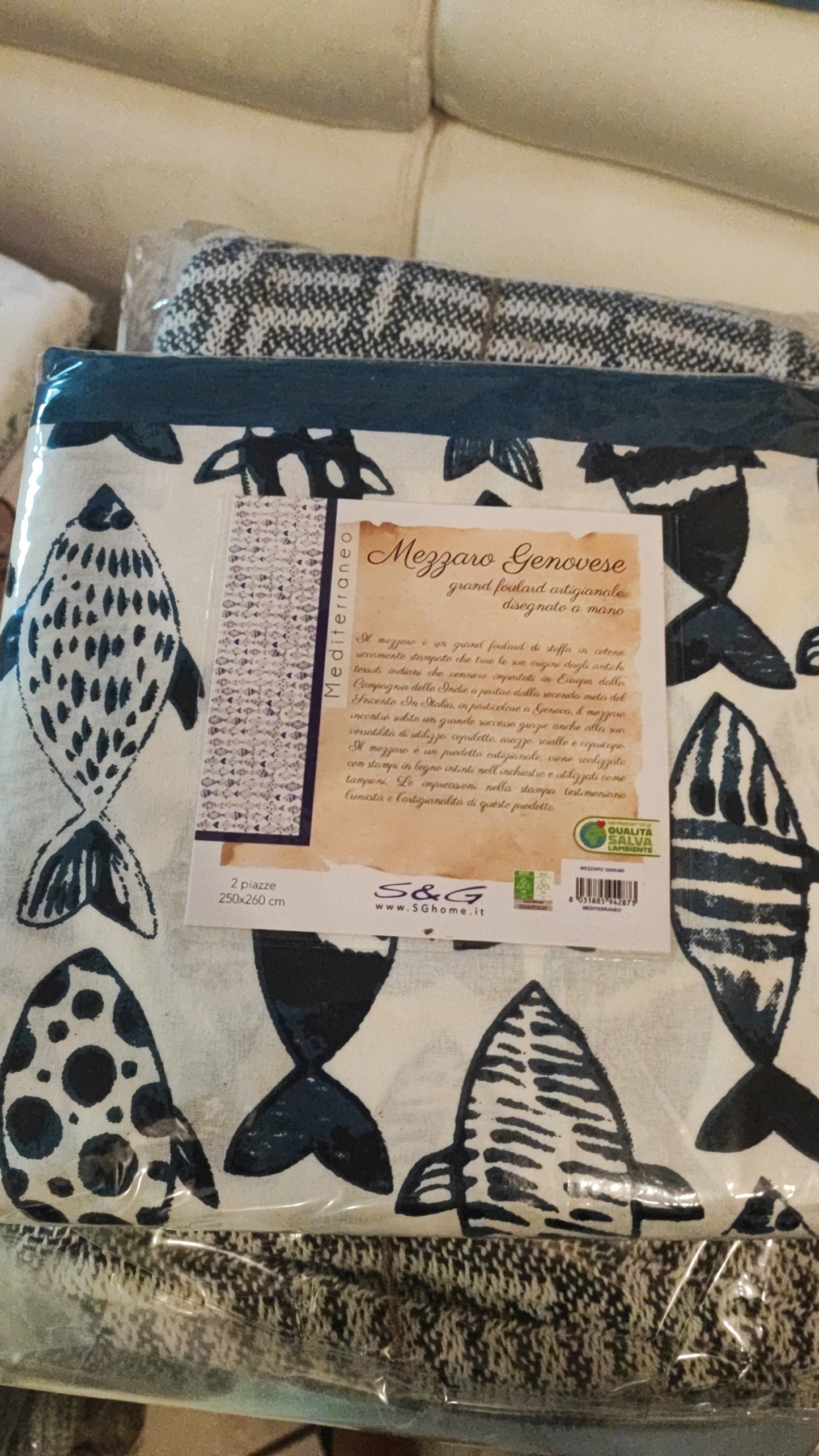Mezzero Genovese Mediterraneo Telo arredo 100% cotone matrimoniale 250x260 Sghome