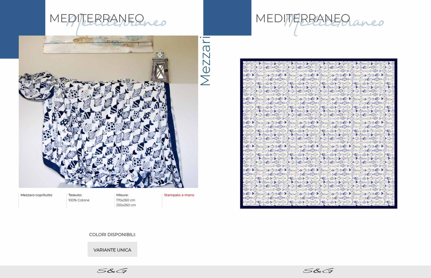 Mezzero Genovese Mediterraneo Telo arredo 100% cotone matrimoniale 250x260 Sghome