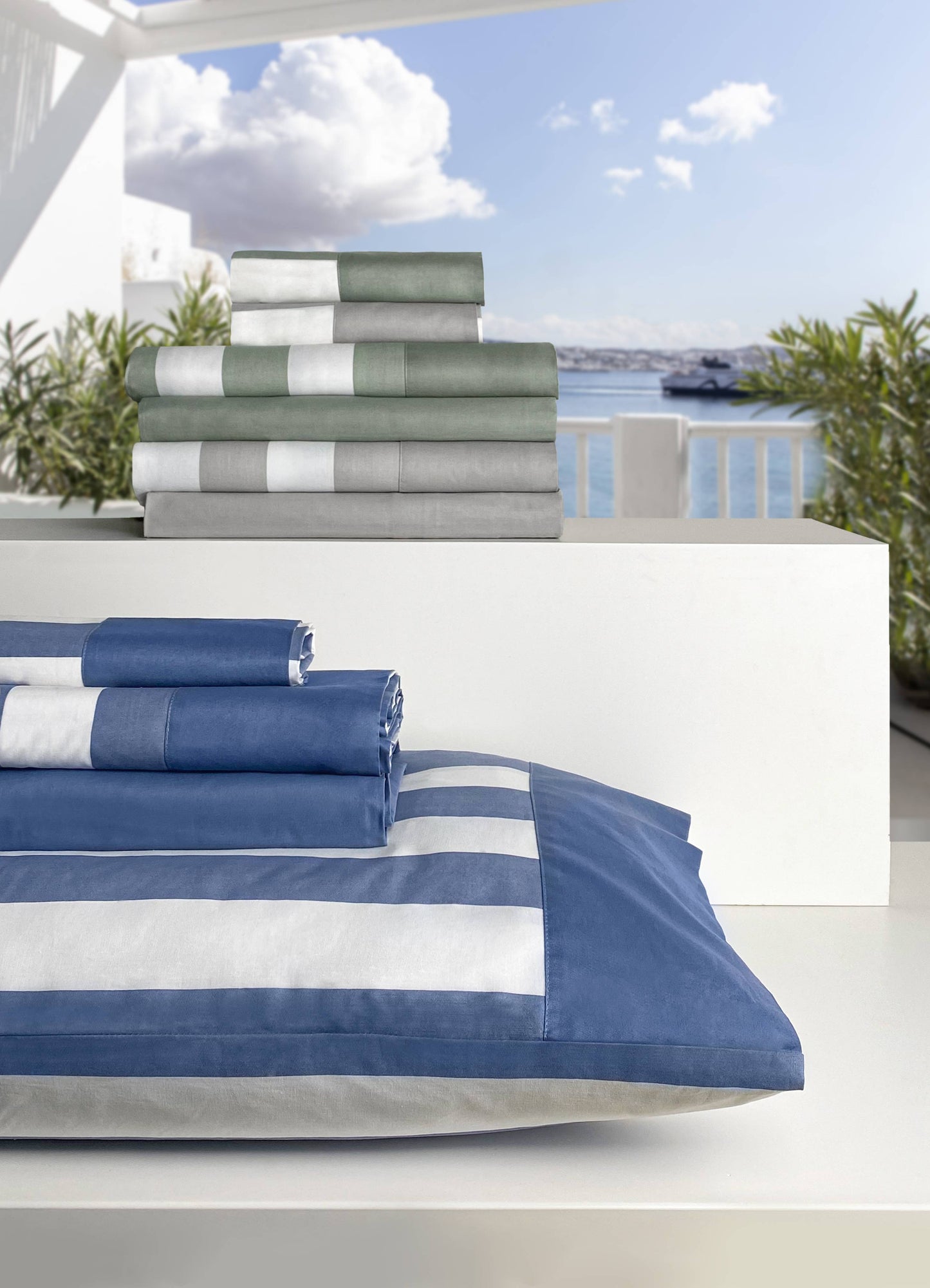Completo Lenzuola  Copriletto CREOLE Marea Matrimoniale produzione italiana 100%  cotone