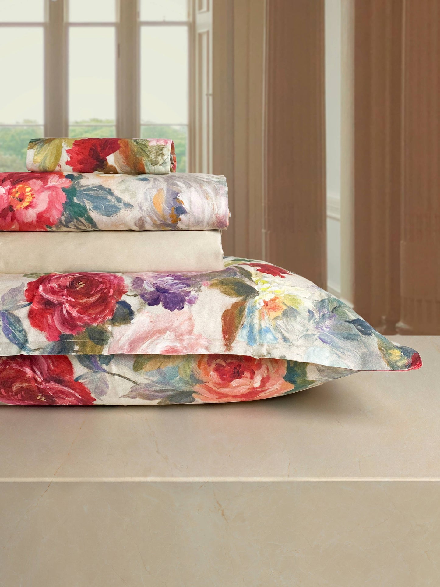 Completo lenzuolo copriletto matrimoniale Camelia produzione artigianale Toscana  della Creole